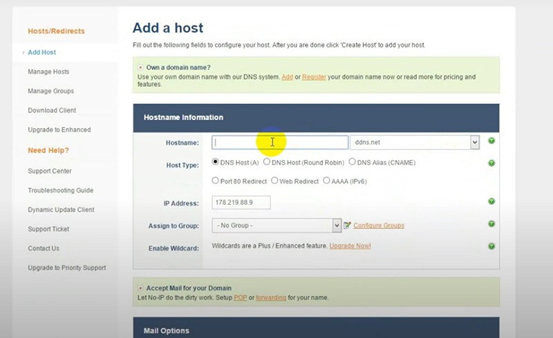 Страница Add a Host фото